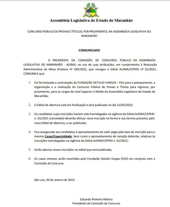 FINALMENTE Assembleia Legislativa formaliza contratação da FGV e